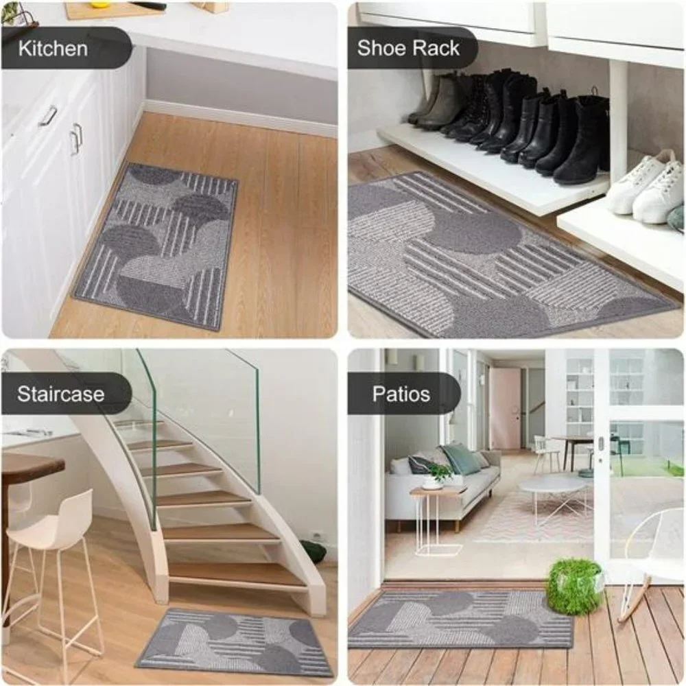 Indoor Door Mat, Non-Slip Geometric Doormat, Front Door Rug Grey, 20'' x 32''